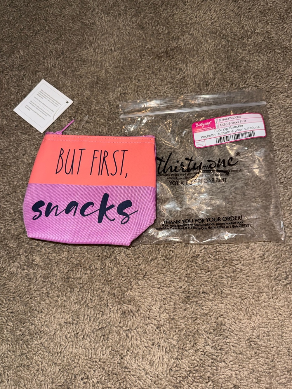 thirty-one Coral and Pink 'But First, Snacks' Snack Pouch